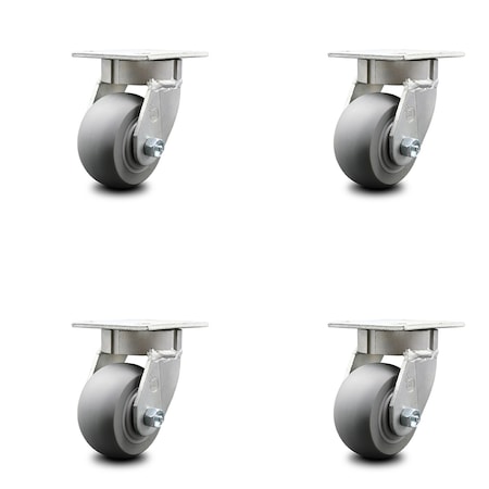 Service Caster 4 Inch Kingpinless Thermoplastic Rubber Wheel Swivel Top Plate Caster, 4PK SCC-KP30S420-TPRRD-4